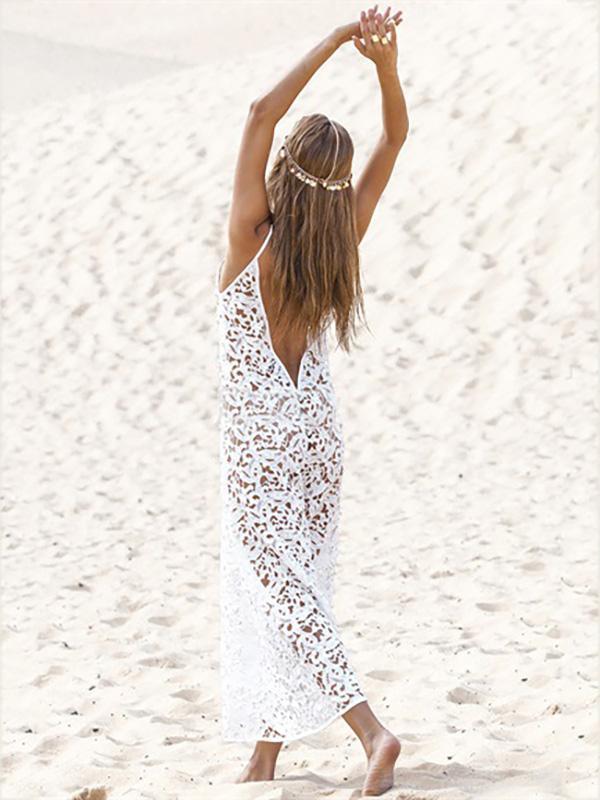 Pretty Hollow Crochet Backless Cover-Up Top