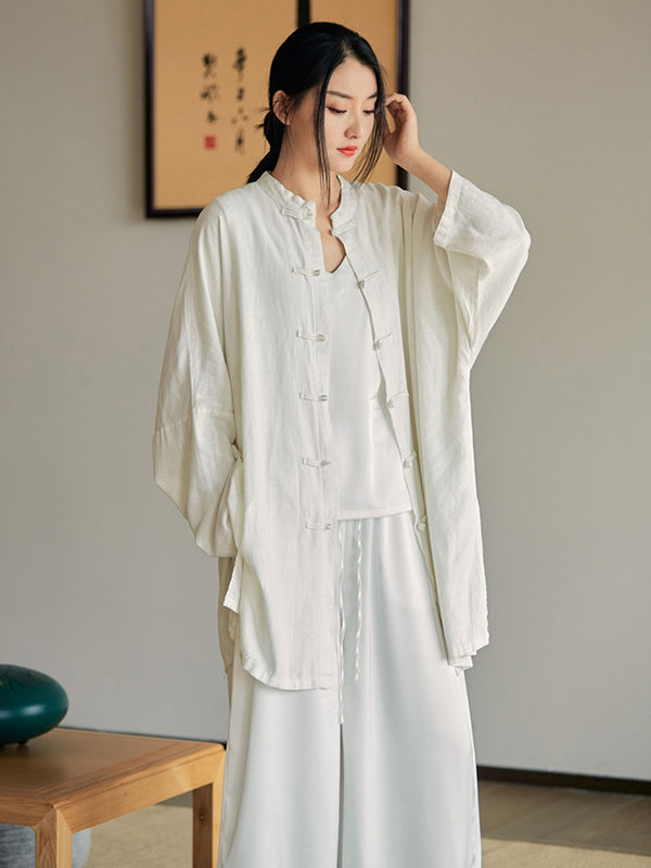 Artistic Retro Loose Solid Color Linen Blouse