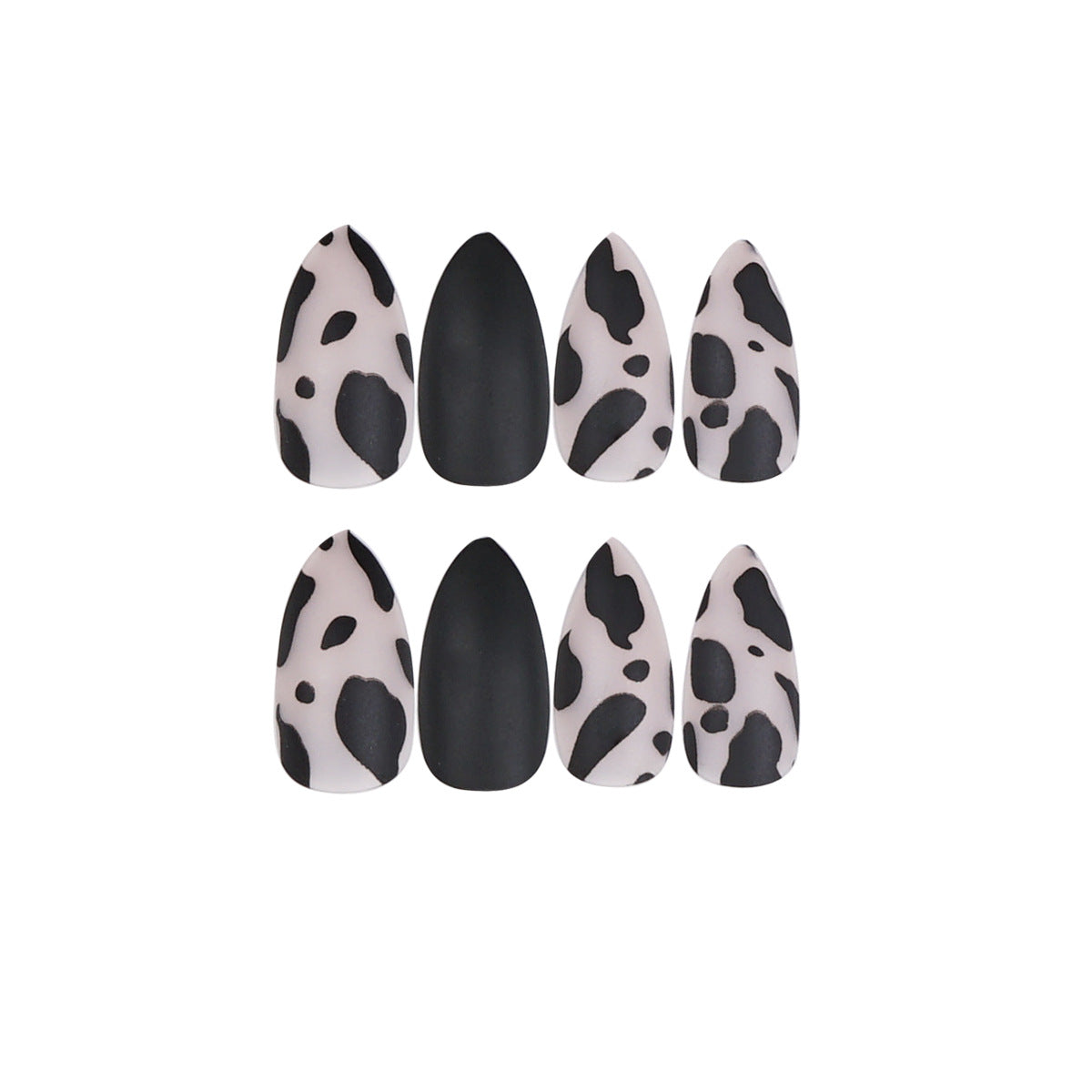 Almond drop pointed frosted black leopard print PRESS ON NAILS