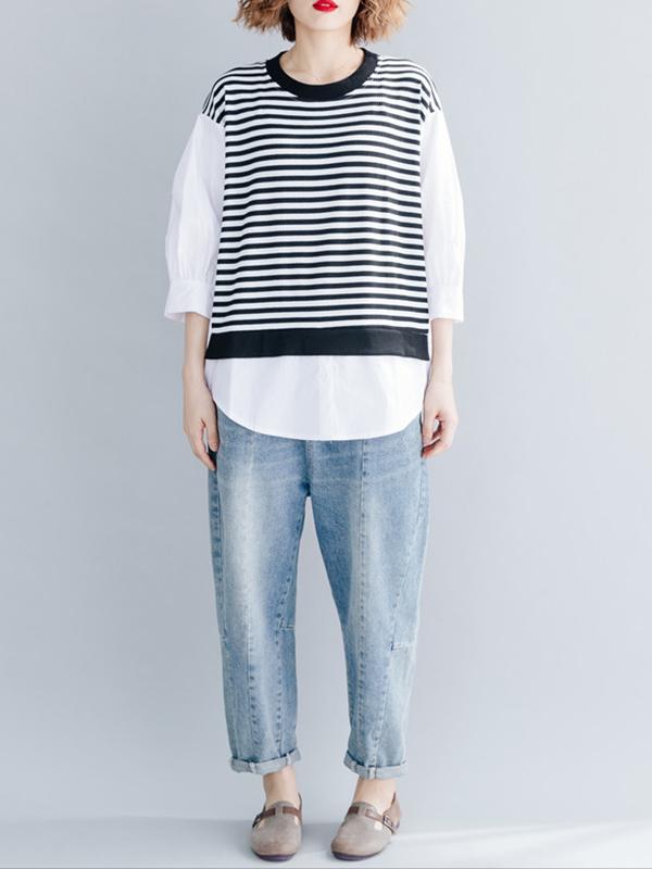 Casual False-two Striped Top