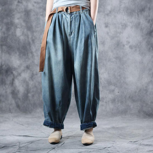 Buykud Casual Travel Loose Solid Color Harem Jeans