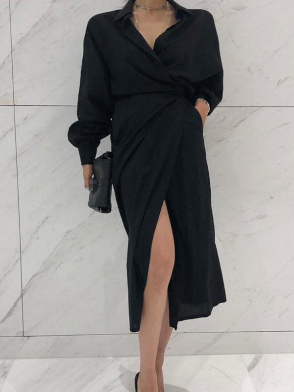 Asymmetric Solid Office Blouse Dress