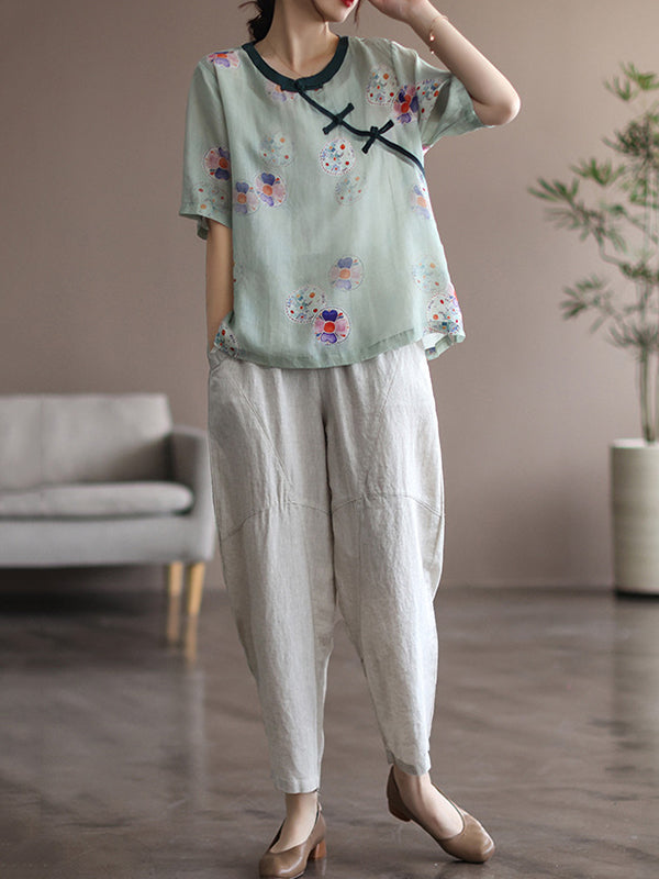 Simple Linen Solid Color Split-Joint Harem Pants