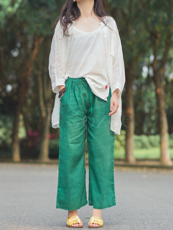 Retro Linen Drawstring Wide Leg Pants