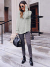 Asymmetric Solid Color Long Sleeves Sweater Tops