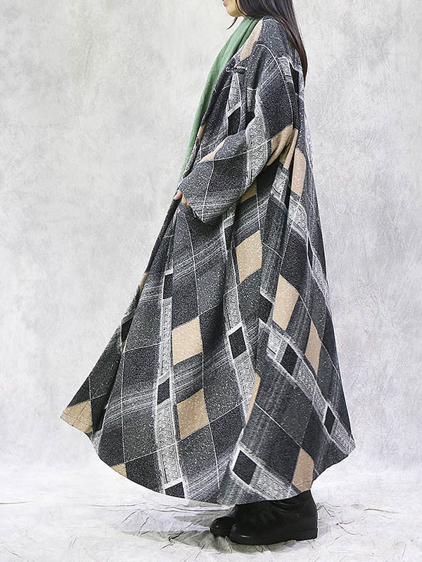 Artistic Retro Plus Size Plaid Long Sleeves Coat