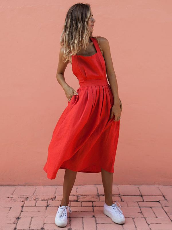 Popular Red Sleeveless Midi Dress