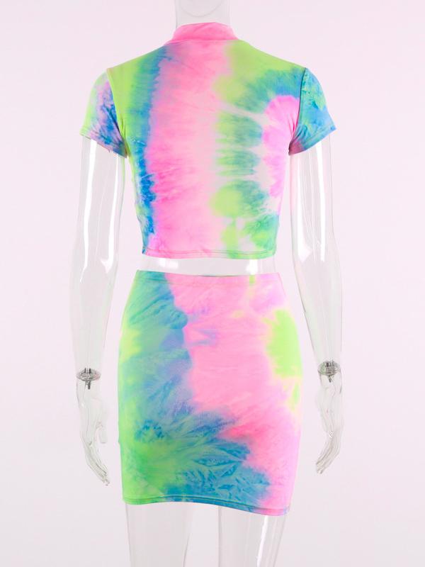 Cropped Tie Dye Tees And Skirts Suits