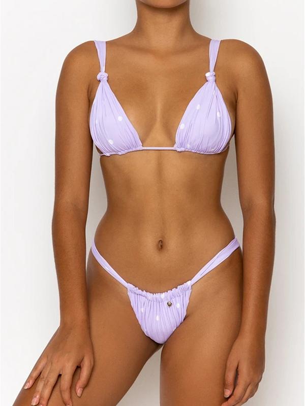 Sexy Triangles Knotted Bandage Split Type Bikini Swimsuit