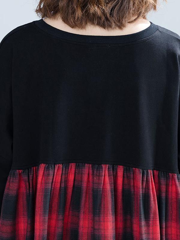 Loose Oversize Split-joint Plaid Sweatshirt