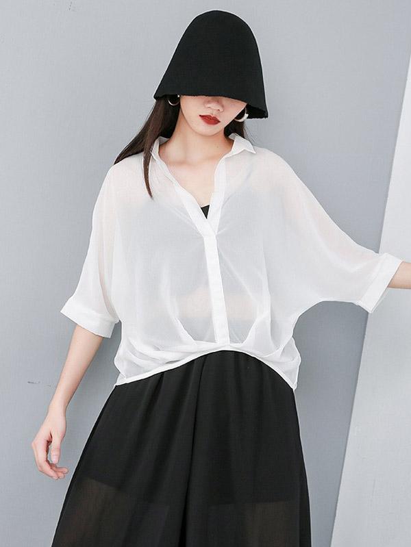 Light Chiffon Solid Batwing Sleeves Shirt