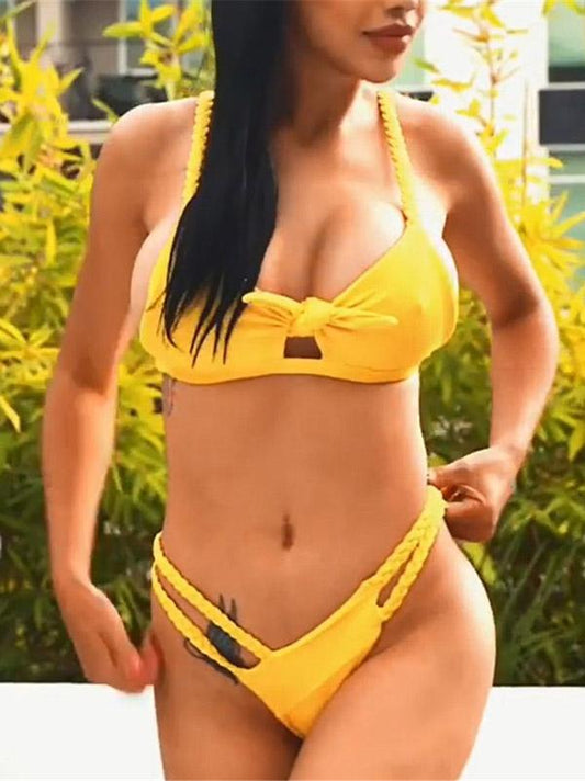 Yellow Knot Top Bikini Set