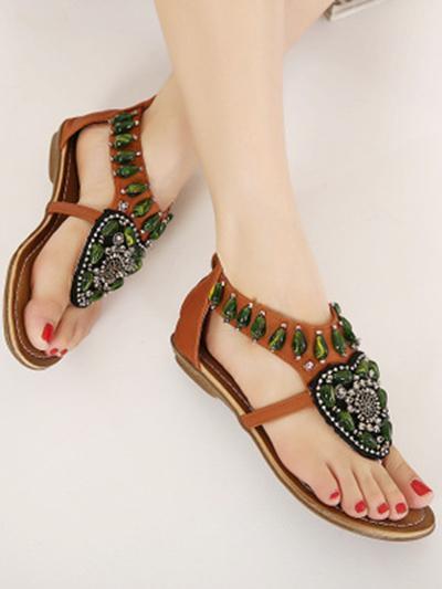 Bohemia Beads Decorated Flat Sandals