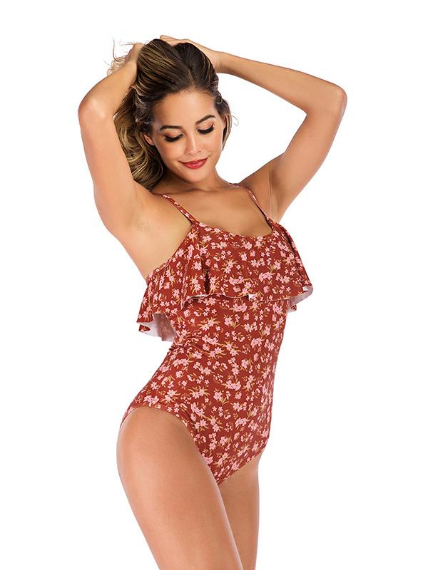 Ruffled Printed Plaid One-Piece Swimsuit