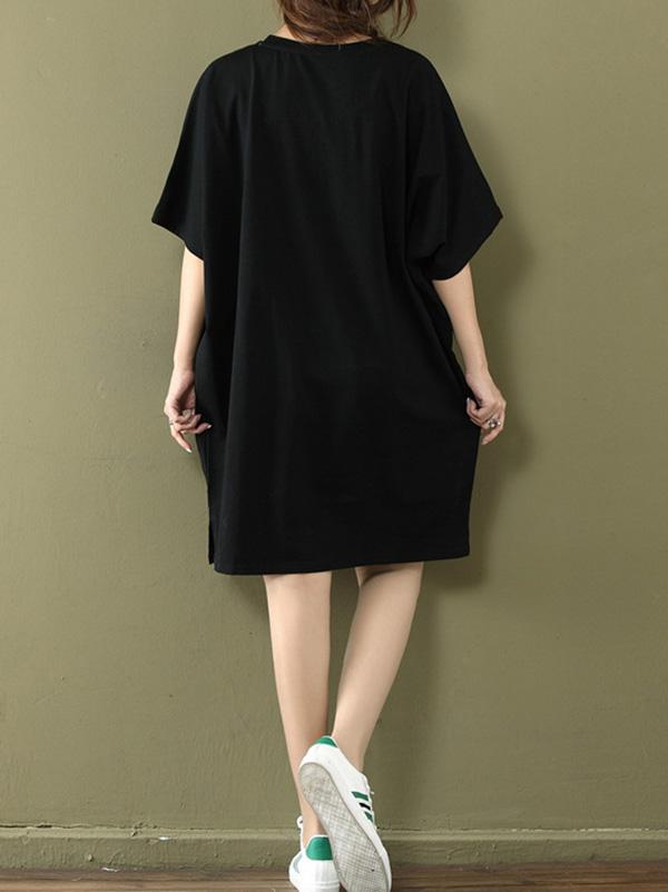 Loose Oversize Printed Letter Shredded Dress