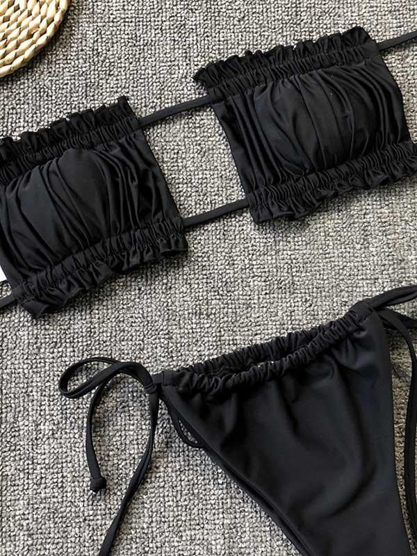 Sexy Fold Hollow Bikini Swimsuit