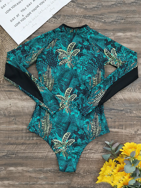 Printed Zipper Long Sleeves One-Piece Wetsuit