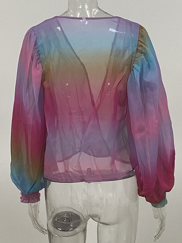 Original Stylish See-Through Gradient Blouse Top