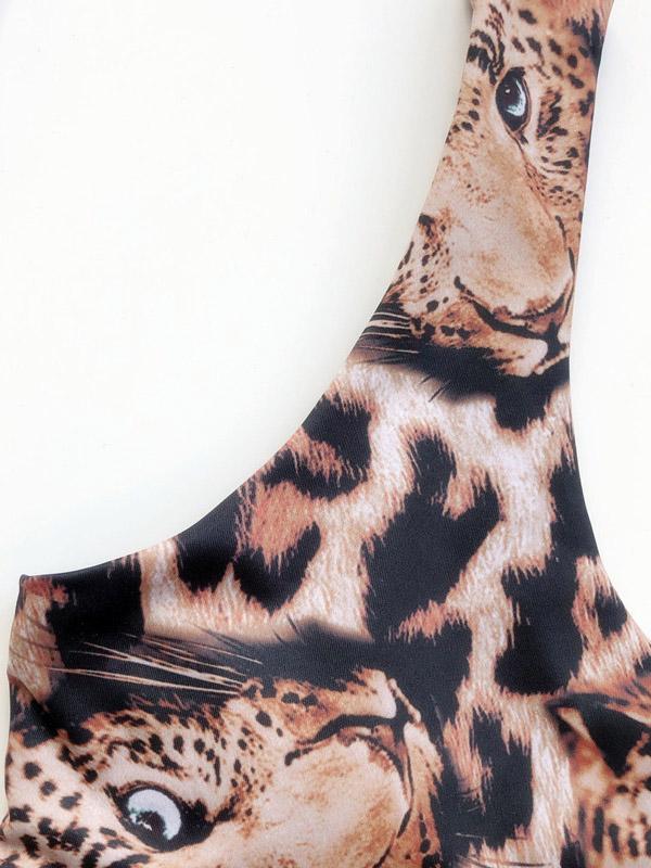 One-Shoulder Leopard-Print Split Bikini Swimsuit