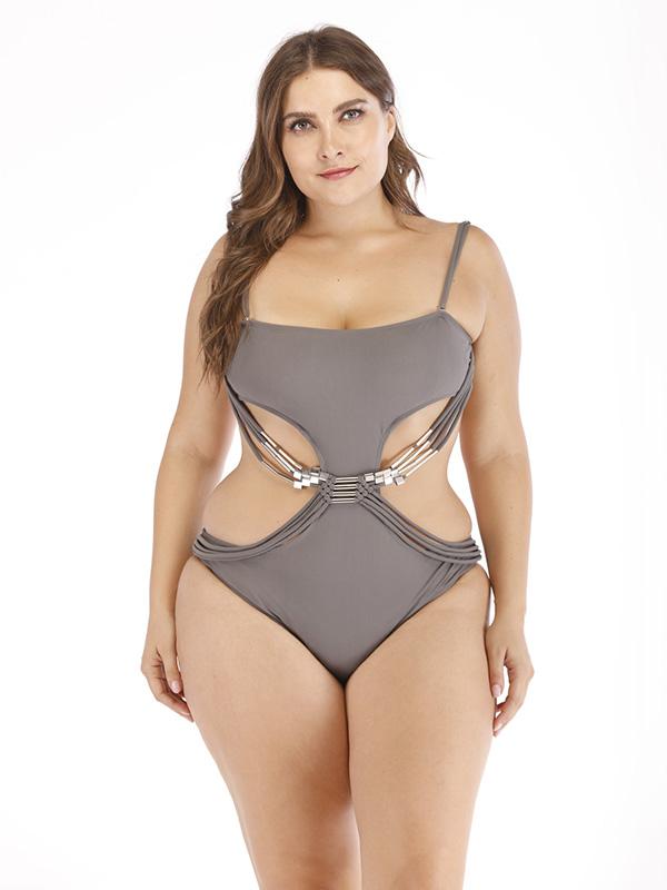 Solid Hollow Knitting One-piece Swimwear