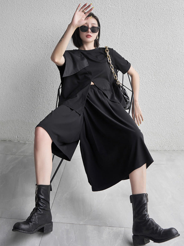 Cool Girl Black Asymmetric Elastics Wide Leg Pants