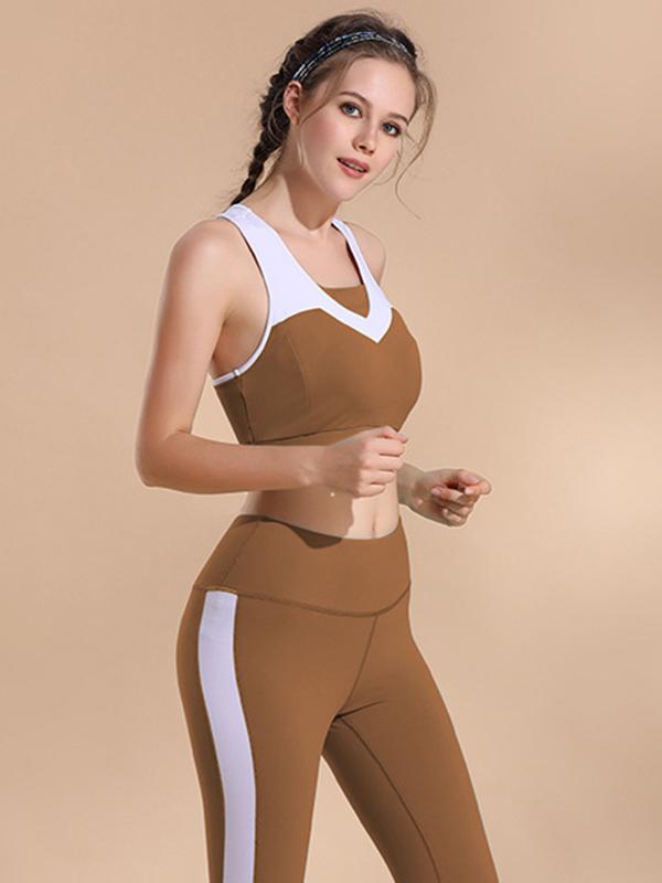 Two Tone Racerback Sports Bra And Leggings Suits