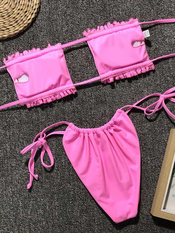 Sexy Fold Hollow Bikini Swimsuit