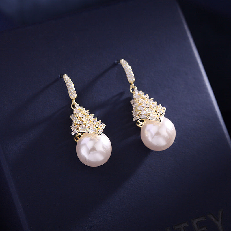 Zircon Fashion Pearl Geometry Earrings