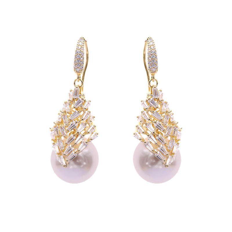 Zircon Fashion Pearl Geometry Earrings