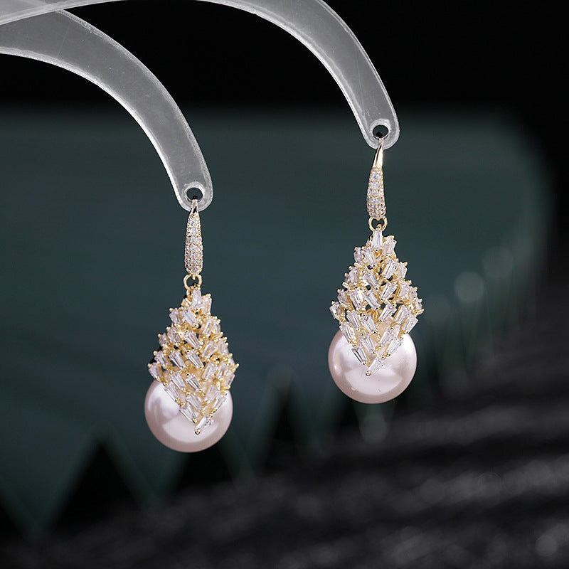 Zircon Fashion Pearl Geometry Earrings