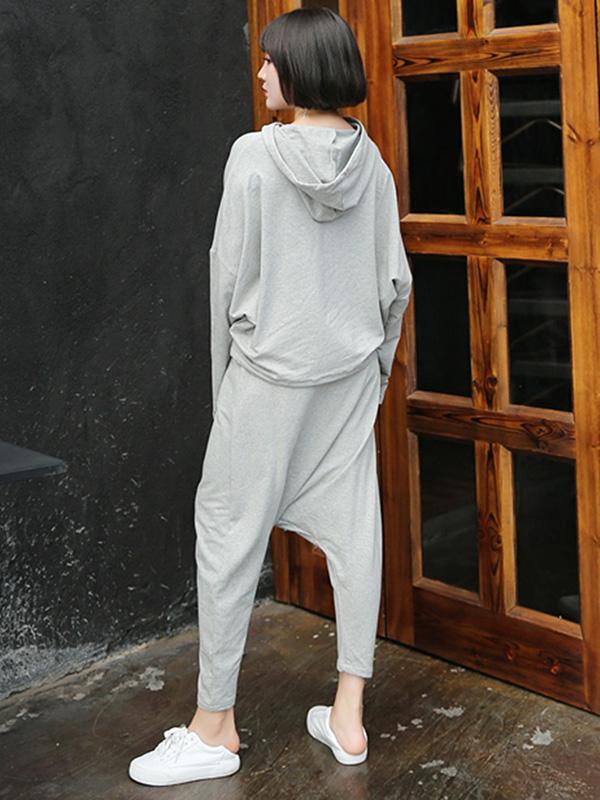 Light Gray Casual Solid Hoodie&Pants Suits