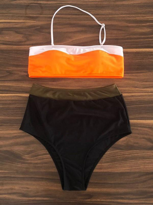 Sexy Strapless Clashing Colors Split Bikini Swimsuit