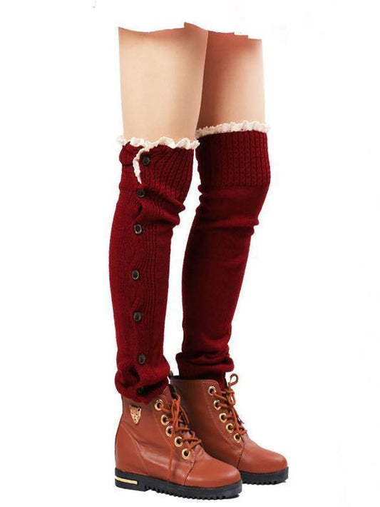 Lace Leg Warmers Jacquard Weave Over Knee-high Stocking