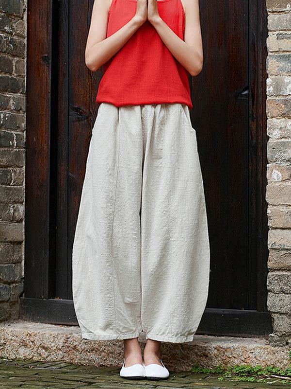 Loose  Ramie Cotton Wide-leg Pants