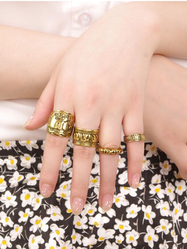 4PCS Vintage Elephant Carved Rings Accessories