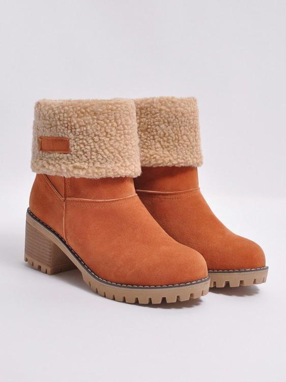 Chunky Mid Calf Winter Boots with Artificial Fur