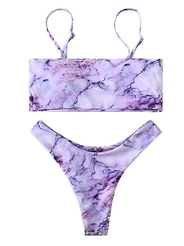 Sexy Strapless  Halo Dyeing Split Bikini Swimsuit