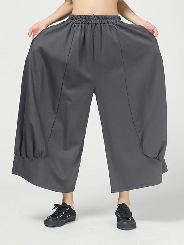 Solid Color Pleated Wide-Leg Culottes