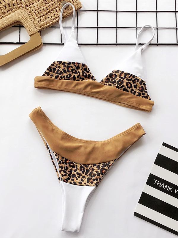 Leopard Splice-Joint Empire Bikini Swimsuit