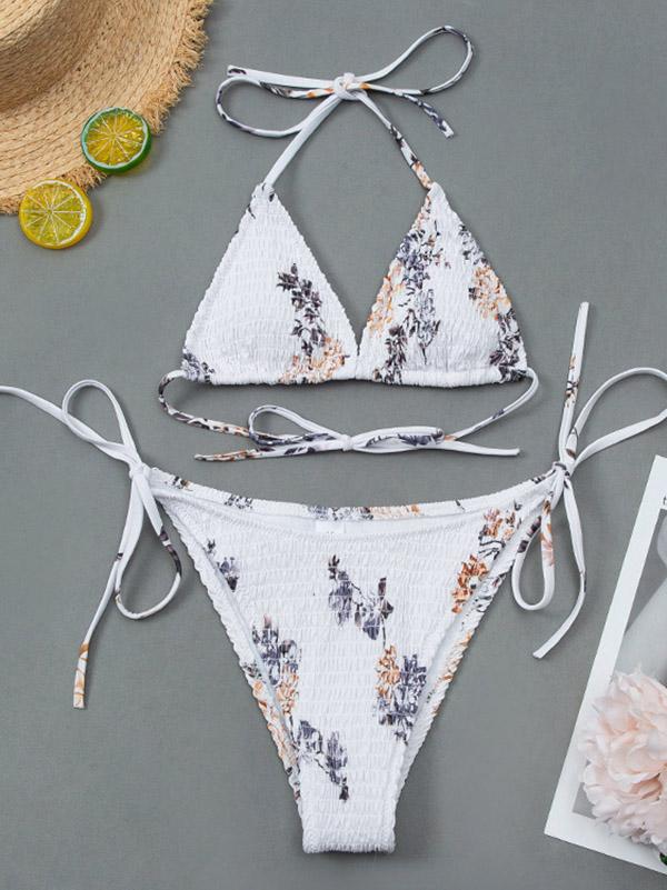 Sexy Triangles Bandage Split Type Bikini Swimsuit