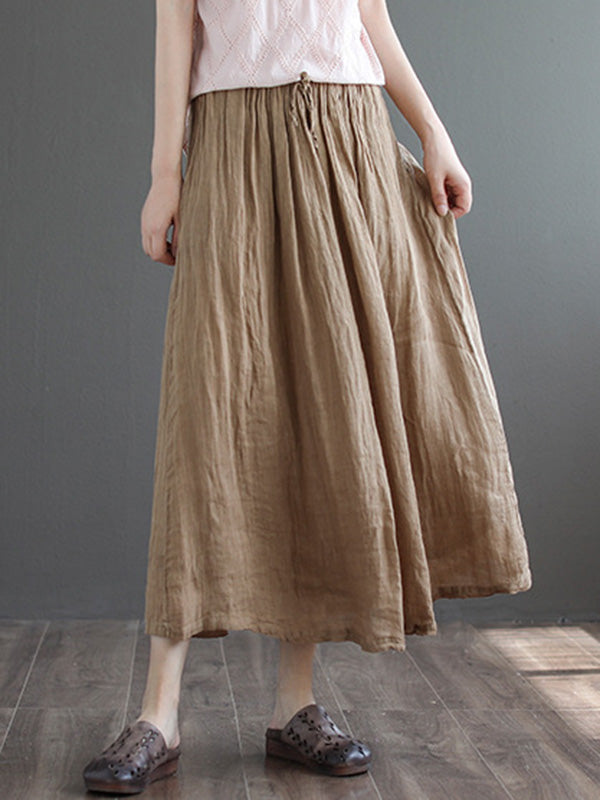 Casual Solid Color Drawstring Empire A-Line Skirt