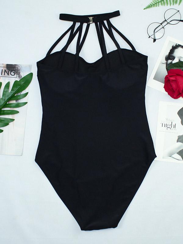 Plain Straps Backless One-Piece Swimwear