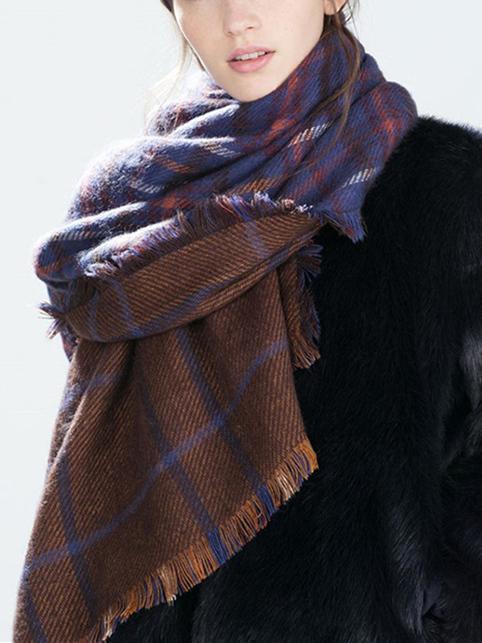 Fashion Double Sided Grid Cape Scarf