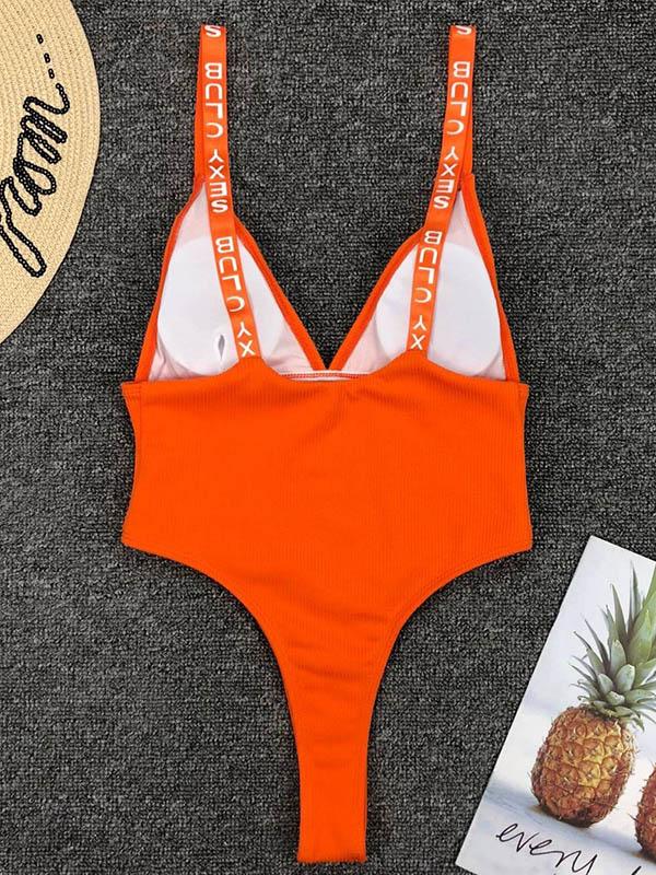 Split-joint Letter Printed One-piece Swimsuit