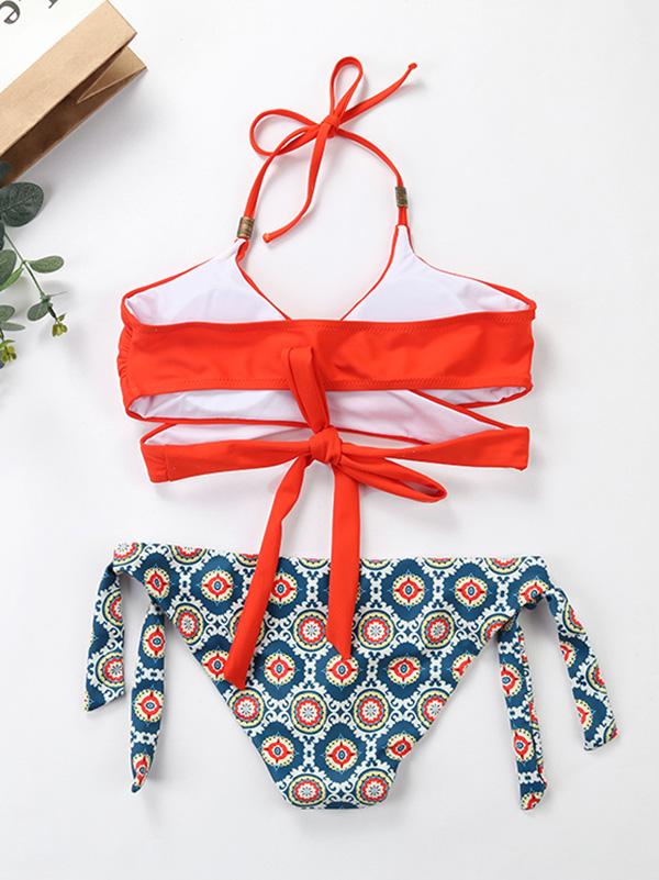 Printed Bottom Bandage Bikinis Swimwear