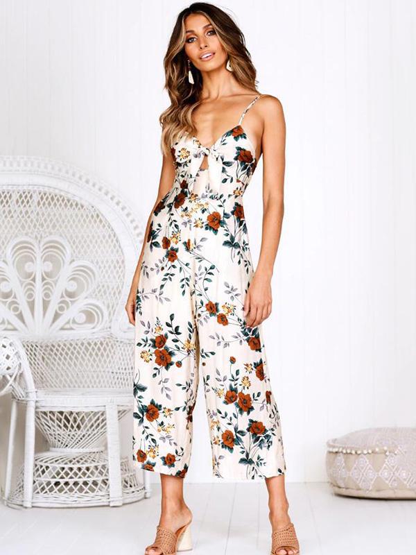 Bowknot Printed Loose Bohemia Jumpsuits