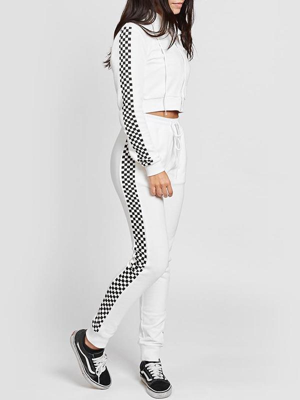 Black and White Checked Zip-up Yoga&Gym Suits