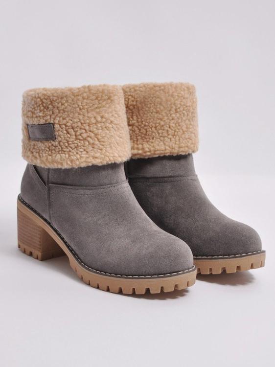 Chunky Mid Calf Winter Boots with Artificial Fur