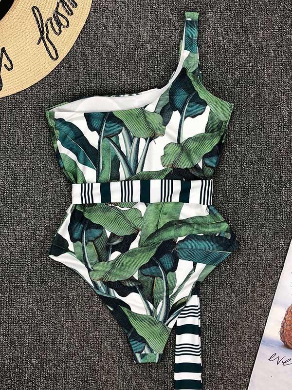 One-Shoulder Sash One-Piece Swimwear