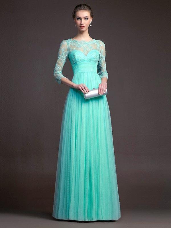 Beautiful Lace 3/4 Sleeve Maxi Dress Evening Dress